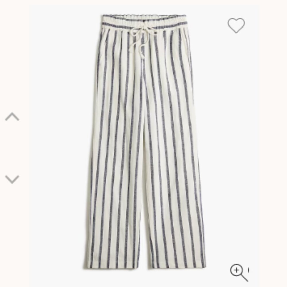 J. Crew Striped linen-cotton blend wide-leg paper-bag pant Size Small